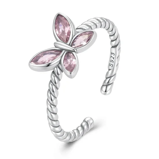 (zdjęcie do) Otwarte pierścienie Typu Pandora Różowy Motyl Twist - SCR872