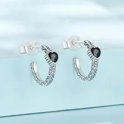 Kolczyki sztyfty Typu Pandora Czarna cyrkonia w stylu vintage - SCE1520