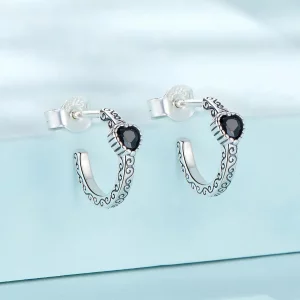 Kolczyki sztyfty Typu Pandora Czarna cyrkonia w stylu vintage - SCE1520