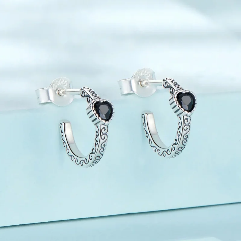 (zdjęcie do) Kolczyki sztyfty Typu Pandora Czarna cyrkonia w stylu vintage - SCE1520 - Wyświetl 2