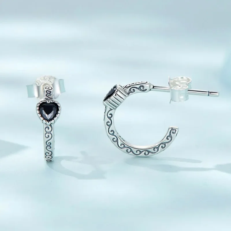 (zdjęcie do) Kolczyki sztyfty Typu Pandora Czarna cyrkonia w stylu vintage - SCE1520 - Wyświetl 3