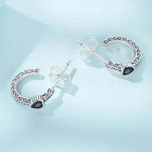 Kolczyki sztyfty Typu Pandora Czarna cyrkonia w stylu vintage - SCE1520