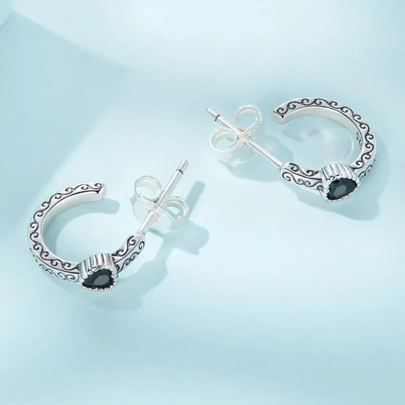 (zdjęcie do) Kolczyki sztyfty Typu Pandora Czarna cyrkonia w stylu vintage - SCE1520 - Wyświetl 4