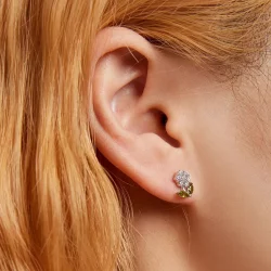 Kolczyki sztyfty Typu Pandora delikatne kwiaty - BSE592-WH