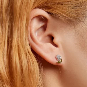 Kolczyki sztyfty Typu Pandora delikatne kwiaty - BSE592-WH