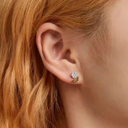 Kolczyki sztyfty Typu Pandora delikatne kwiaty - BSE592-WH