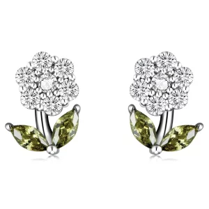 Kolczyki sztyfty Typu Pandora delikatne kwiaty - BSE592-WH