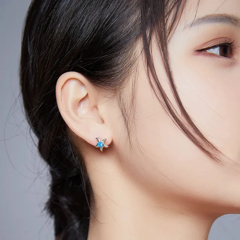 (zdjęcie do) Kolczyki sztyfty Typu Pandora niebieska rozgwiazda - SCE886 - Wyświetl 6