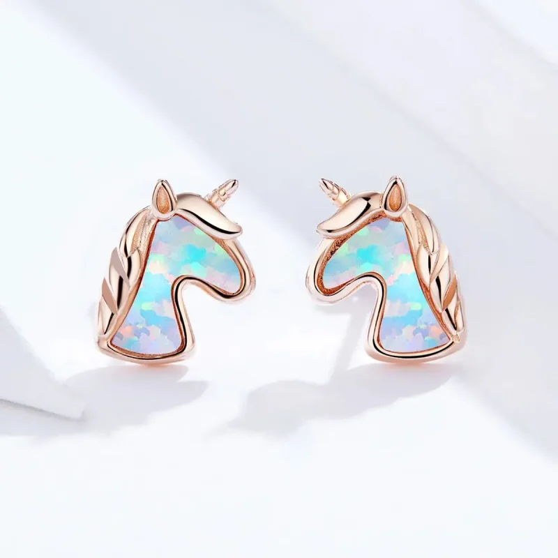 (zdjęcie do) Kolczyki sztyfty Typu Pandora Ocean Blue Opal Jednorożec - SCE815-C - Wyświetl 2