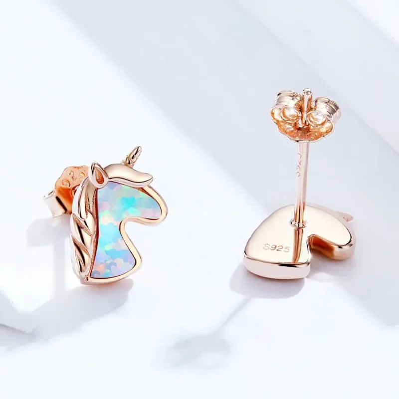 (zdjęcie do) Kolczyki sztyfty Typu Pandora Ocean Blue Opal Jednorożec - SCE815-C - Wyświetl 3