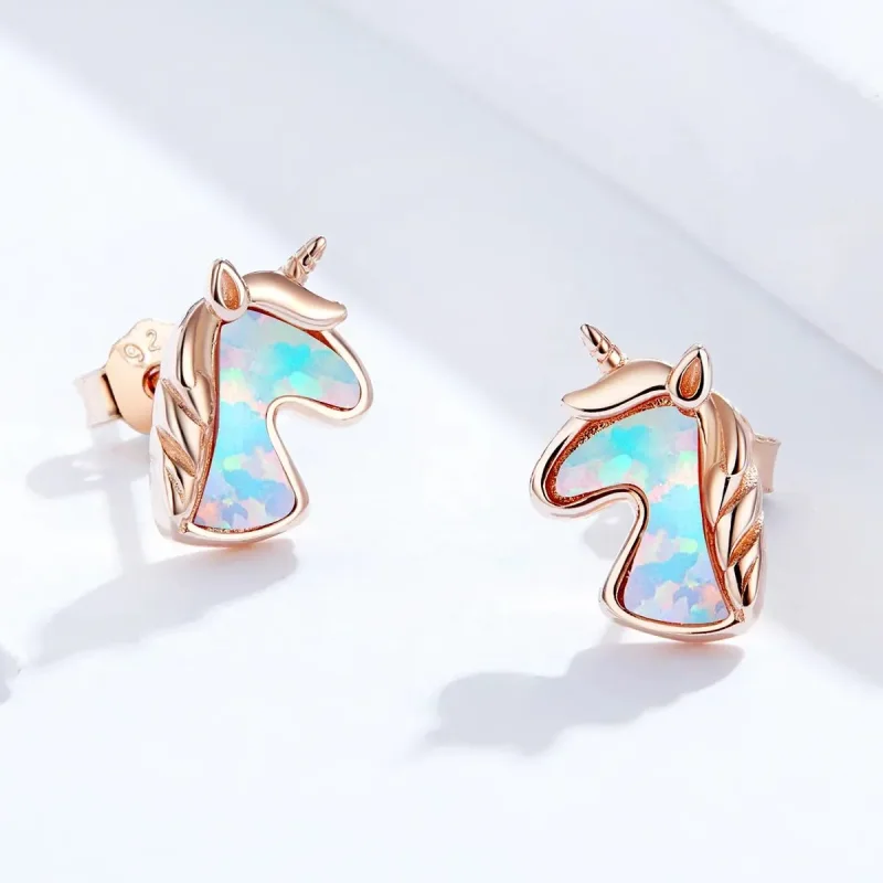 (zdjęcie do) Kolczyki sztyfty Typu Pandora Ocean Blue Opal Jednorożec - SCE815-C - Wyświetl 4