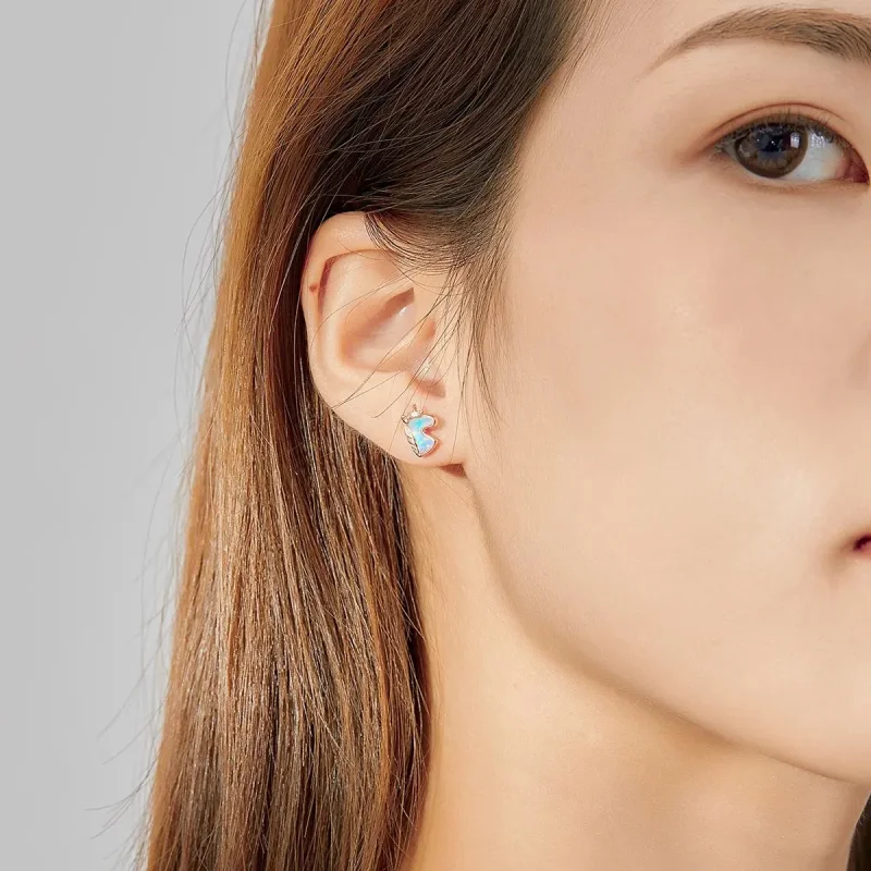 (zdjęcie do) Kolczyki sztyfty Typu Pandora Ocean Blue Opal Jednorożec - SCE815-C - Wyświetl 7