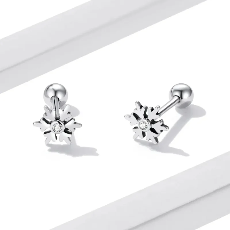 (zdjęcie do) Kolczyki sztyfty Typu Pandora Piękne płatki śniegu - BSE529 - Wyświetl 4