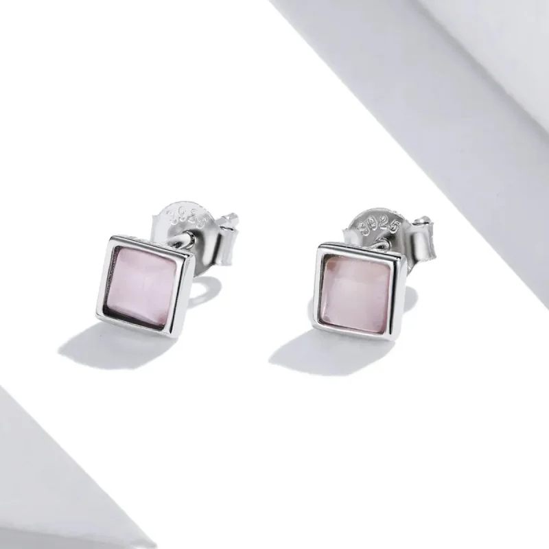 (zdjęcie do) Kolczyki sztyfty Typu Pandora Prosta geometria - różowe kocie oko - SCE1269-PK - Wyświetl 2