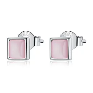 Kolczyki sztyfty Typu Pandora Prosta geometria - różowe kocie oko - SCE1269-PK
