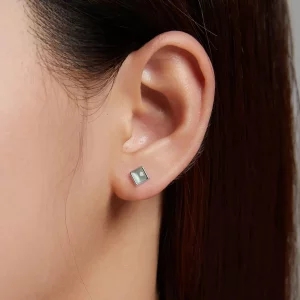 Kolczyki sztyfty Typu Pandora Prosta geometria - zielone kocie oko - SCE1269-GN