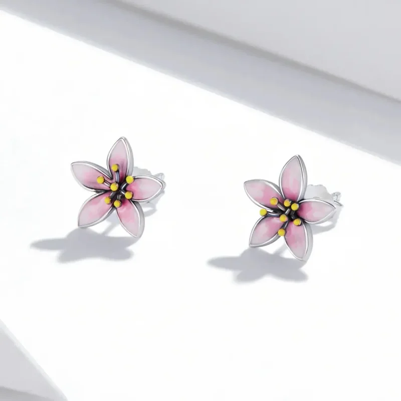 (zdjęcie do) Kolczyki sztyfty Typu Pandora Różowa Sakura - SCE1273 - Wyświetl 2