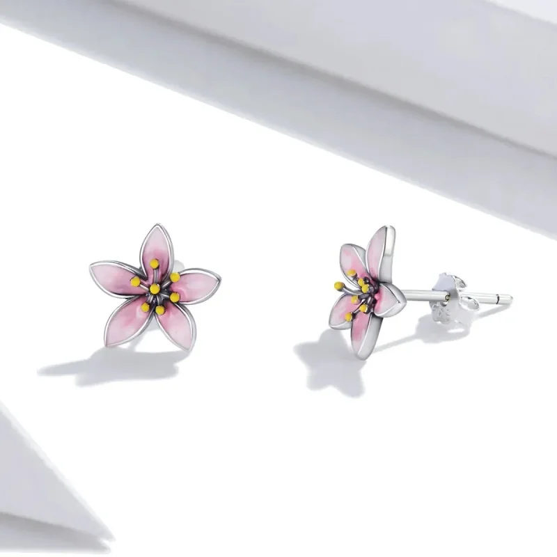 (zdjęcie do) Kolczyki sztyfty Typu Pandora Różowa Sakura - SCE1273 - Wyświetl 3