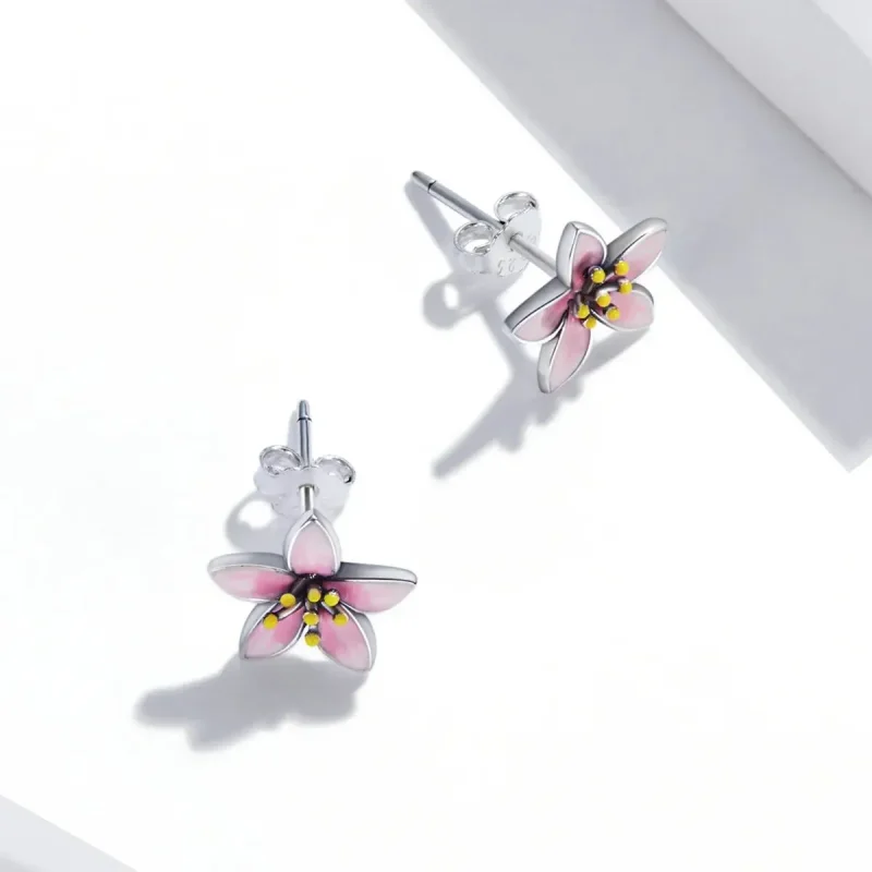 (zdjęcie do) Kolczyki sztyfty Typu Pandora Różowa Sakura - SCE1273 - Wyświetl 4