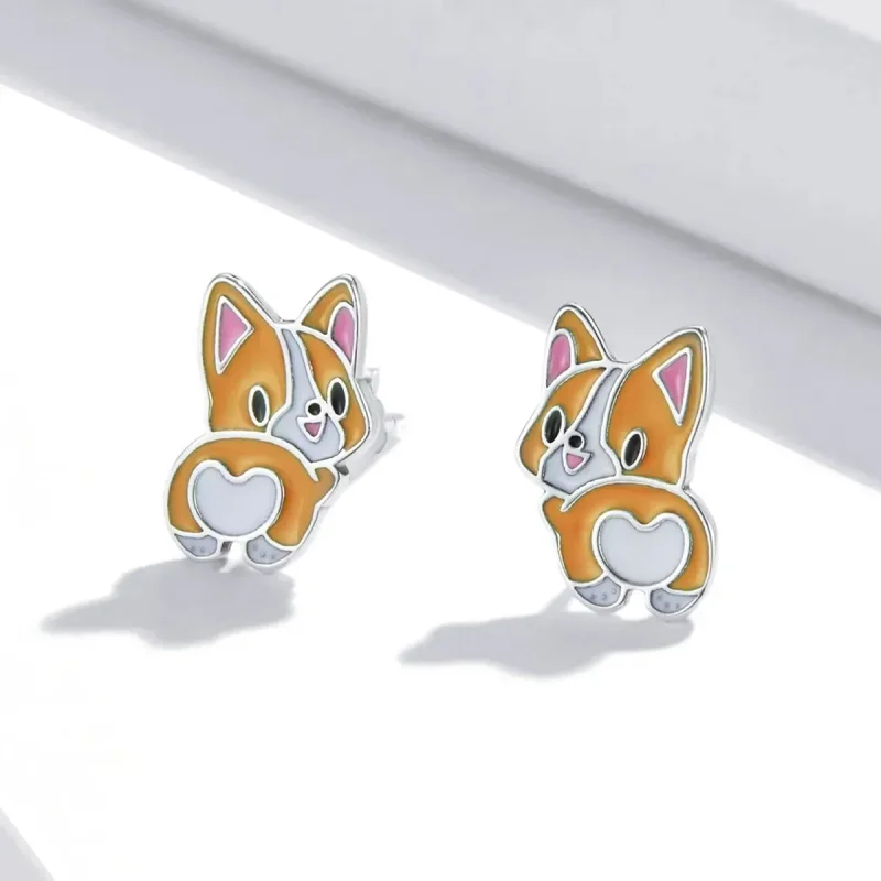 (zdjęcie do) Kolczyki sztyfty Typu Pandora Słodki Corgi - SCE1281 - Wyświetl 2