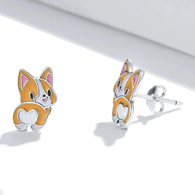 (zdjęcie do) Kolczyki sztyfty Typu Pandora Słodki Corgi - SCE1281 - Wyświetl 3