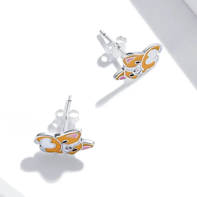 (zdjęcie do) Kolczyki sztyfty Typu Pandora Słodki Corgi - SCE1281 - Wyświetl 4
