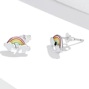 Kolczyki sztyfty Typu Pandora tęczowe chmury - SCE1339
