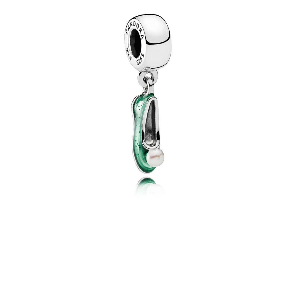 PANDORA Disney Tinker Bell\'s Shoe White Cultured Pearl & Glittering Green Enamel Charm