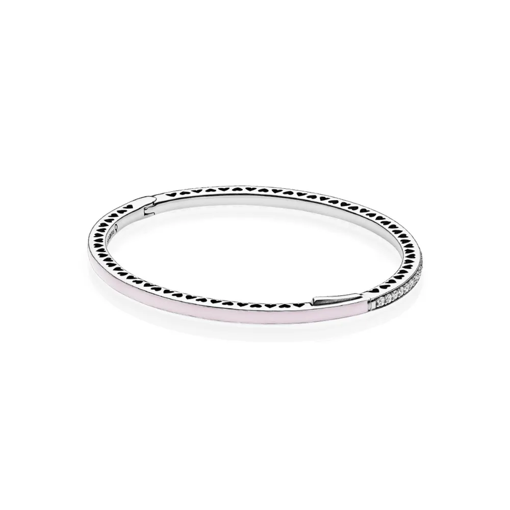 Srebrna bransoletka bangle w kolorze jasnoróżowym z cyrkoniami sześciennymi | PANDORA