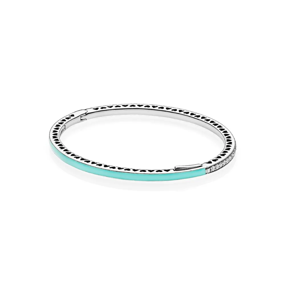 Srebrna bransoletka bangle w kolorze miętowym z cyrkoniami sześciennymi | PANDORA