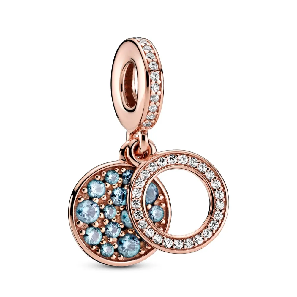 Lśniący charms z podwójną zawieszką Jasnoniebieski dysk - 789186C03