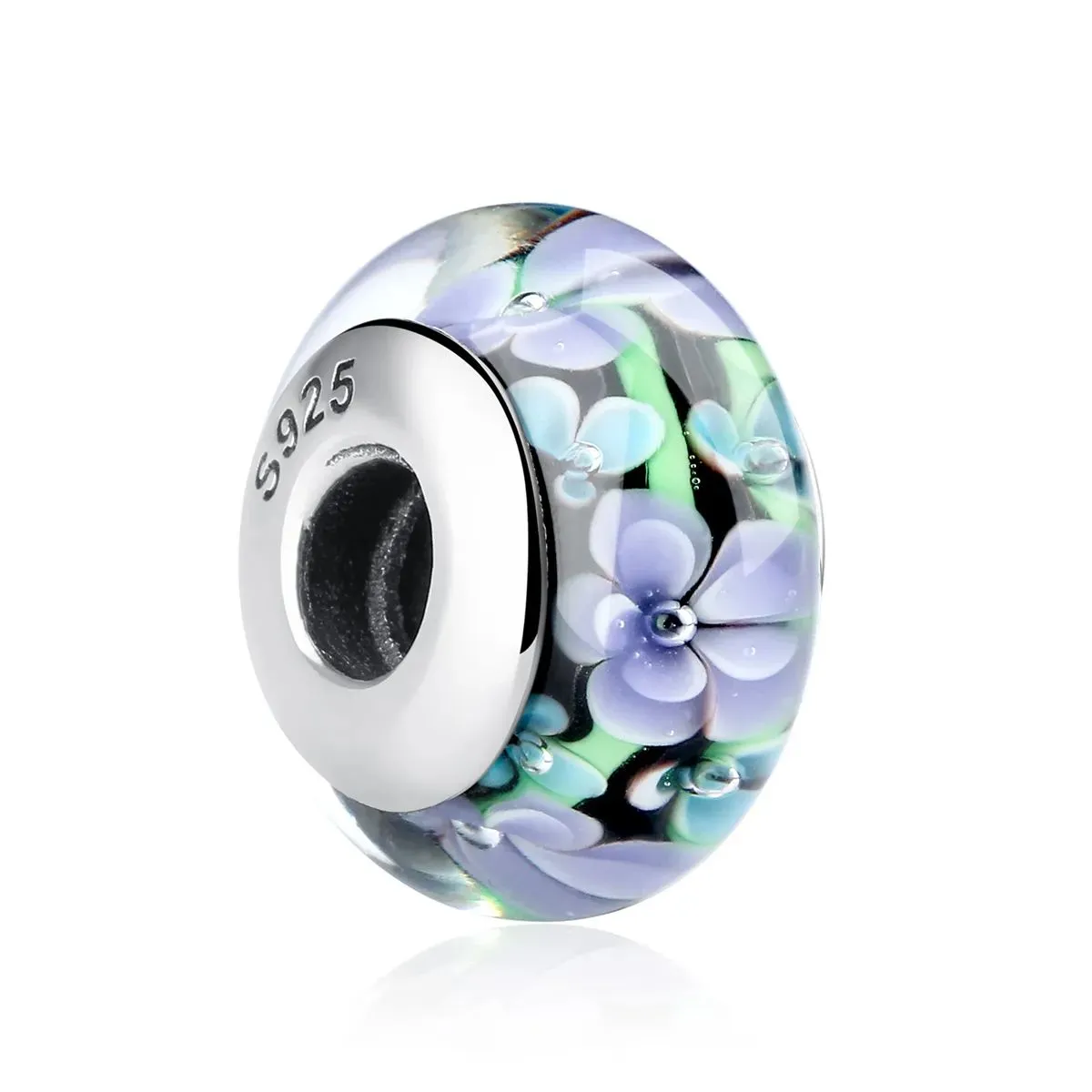 charms typu pandora fioletowe kwiaty szkło murano scz009