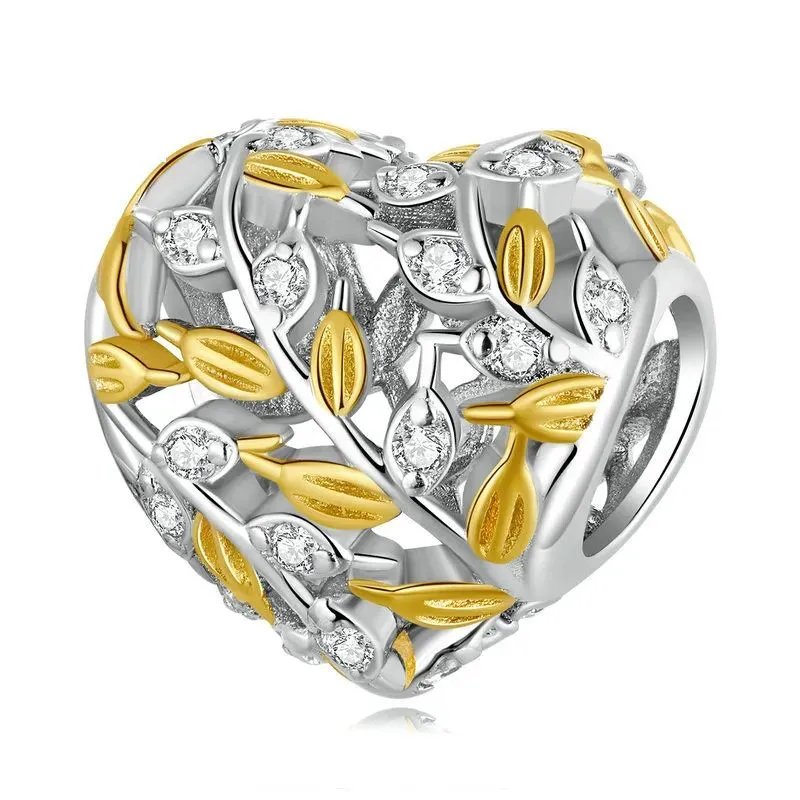 charms typu pandora liście w kształcie serca bsc672