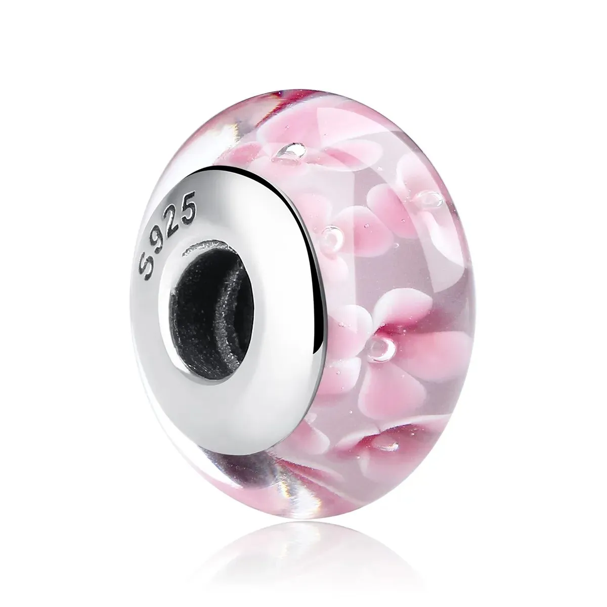 charms typu pandora szkło murano w różowe kwiaty scz008