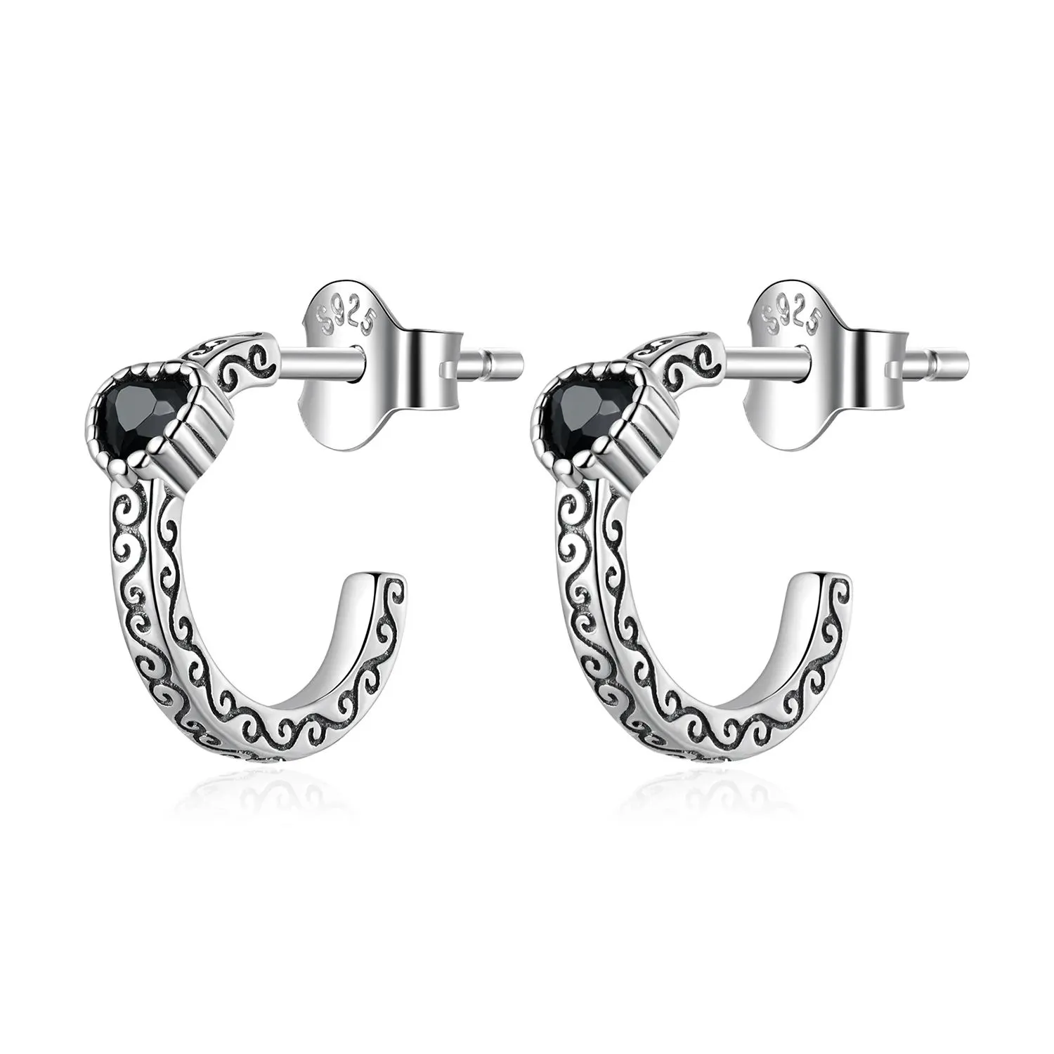kolczyki sztyfty typu pandora czarna cyrkonia w stylu vintage sce1520