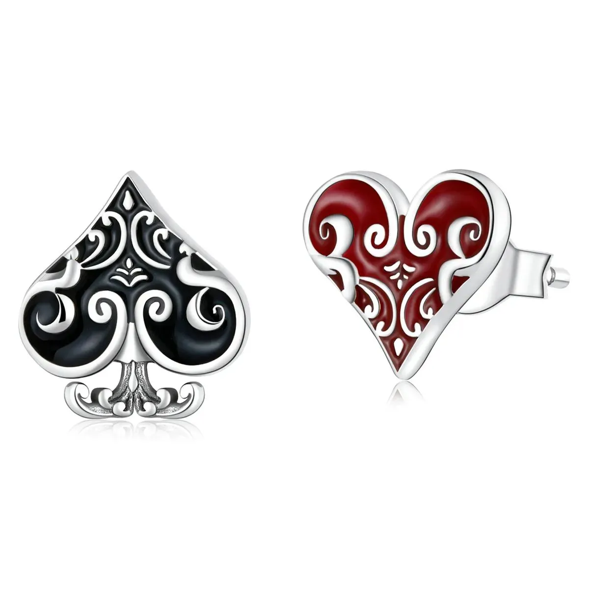 kolczyki sztyfty typu pandora pokerowe serca sce1378