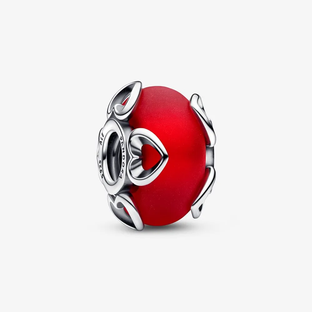 pandora matowe czerwone szkło murano & charm serca 792497c01