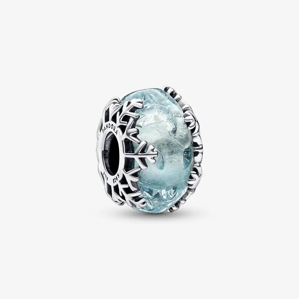 pandora zimowy niebieski śnieżynkowy amulet z szkła murano 792377c00