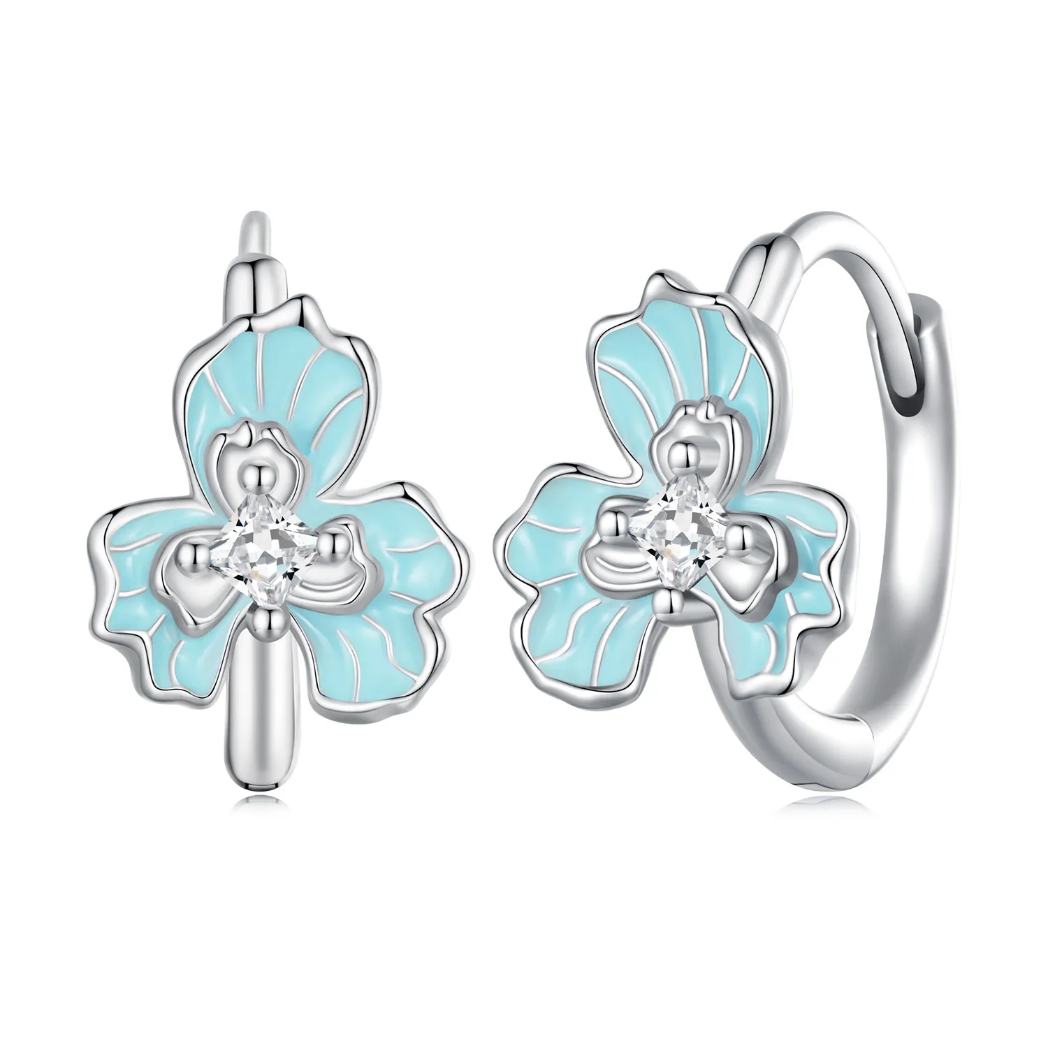 pandora style blue iris kolczyki w formie obręczy bse843