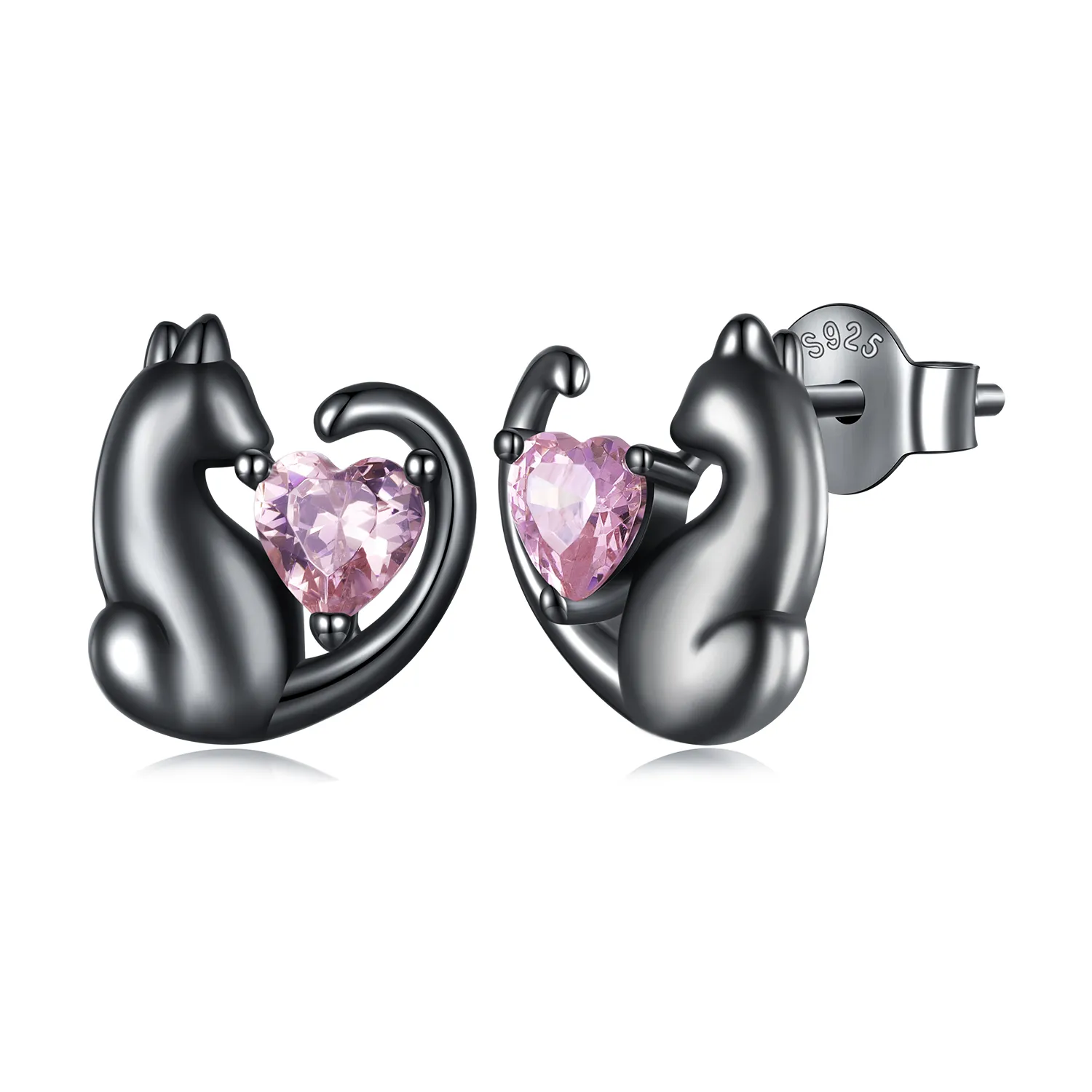 pandora style czarne kolczyki w kształcie kota sce1591 d
