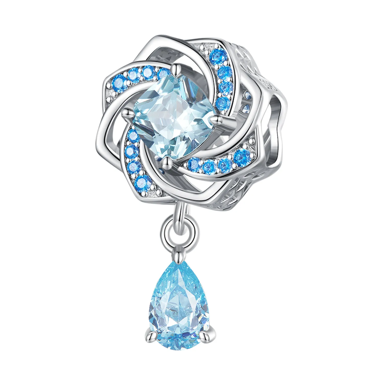 pandora style niebieski kwiat z wiszącym zawieszką bsc751