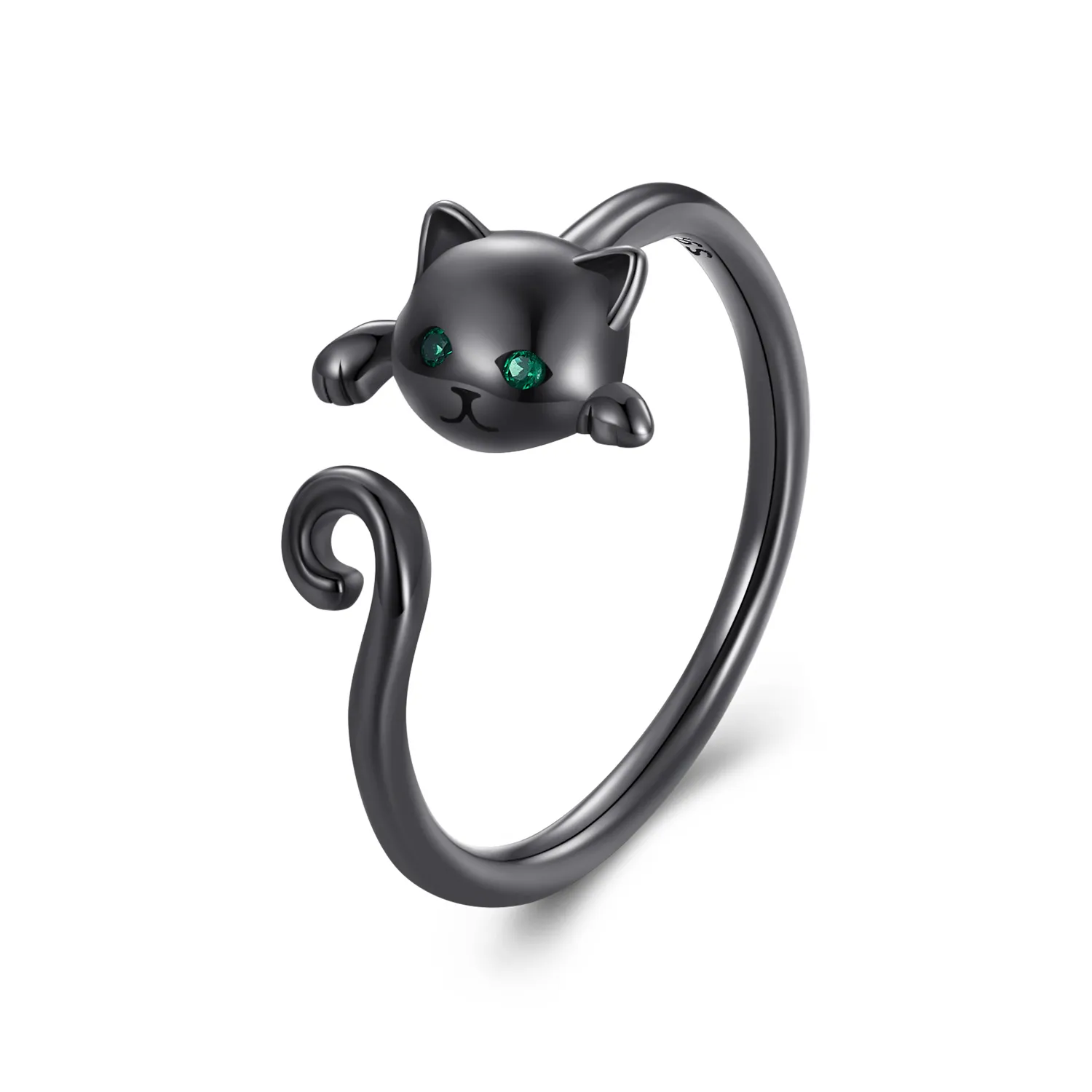 pandora style czarny uroczy otwarty pierścionek z kotkiem scr707 d