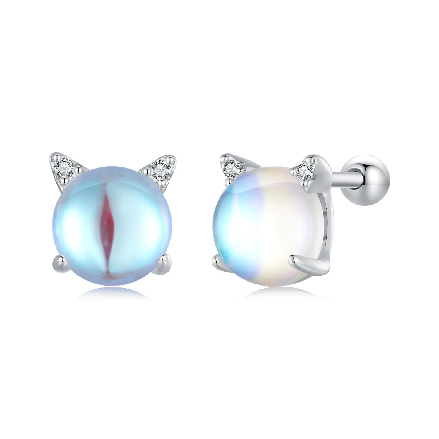 pandora style kolczyki studs z kocim księżycem z kamieniem księżycowym sce1622