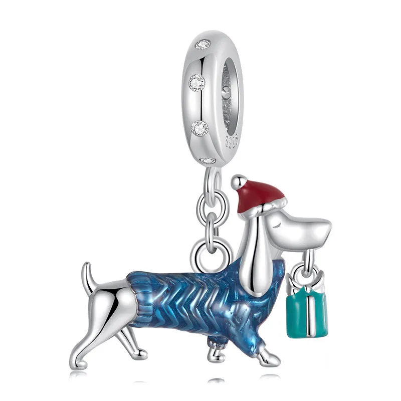 wisiorek pandora style christmas dachshund bsc1069