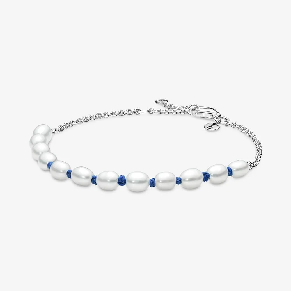 bransoletka pandora treated freshwater cultured pearl blue cord chain 591689c01