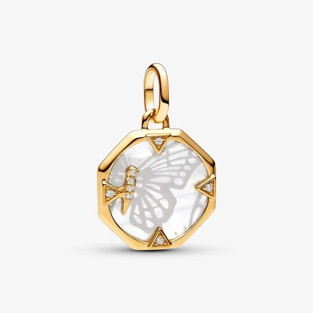 charms medalion pandora me perłowozłoty motyl 763366c01