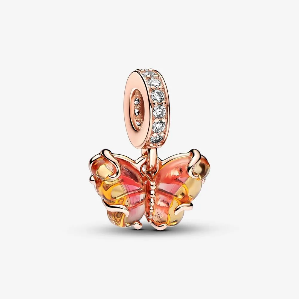 charms zawieszka pandora motyl z różowego i żółtego szkła murano 782698c01