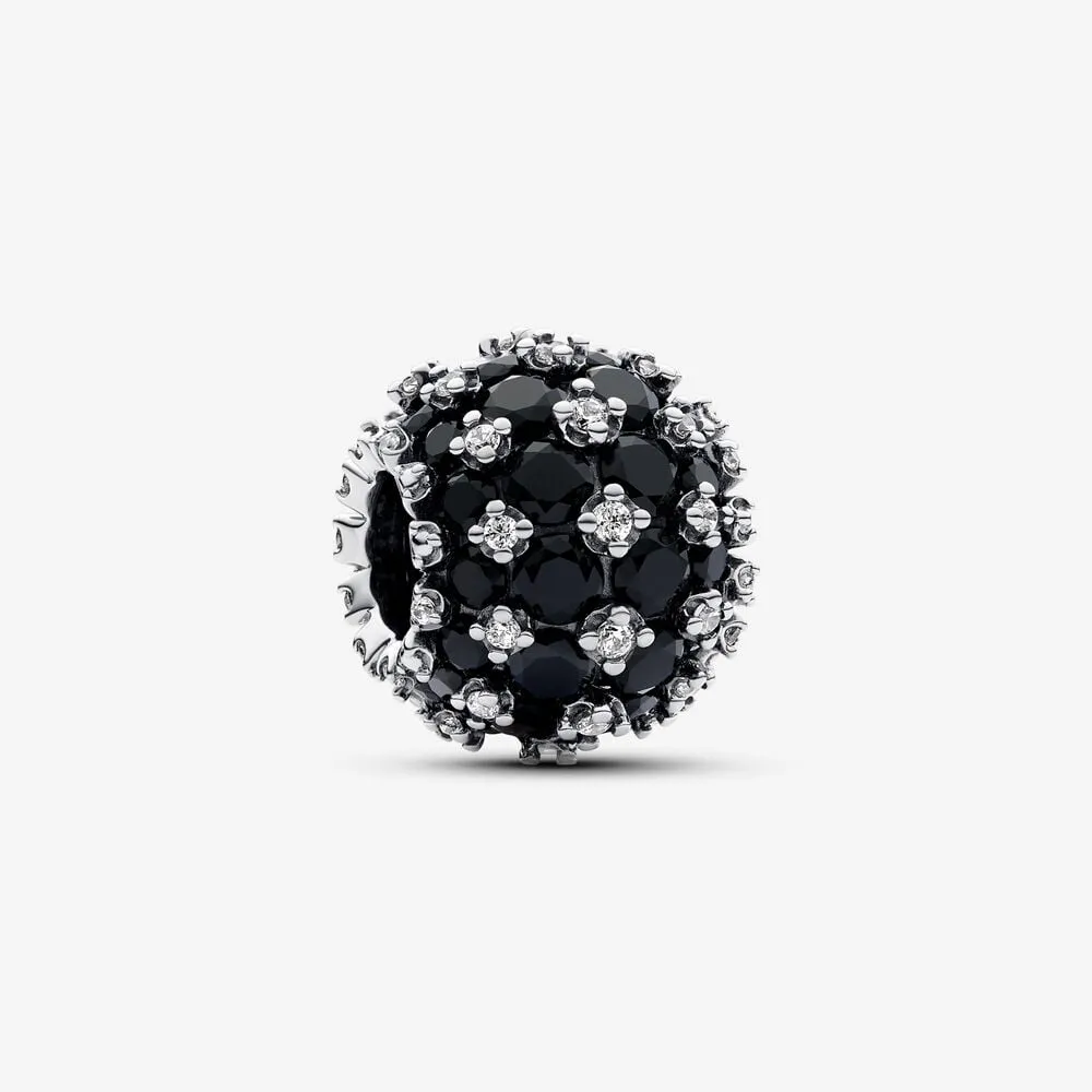 okrągły charms pandora wysadzany czarnymi kamieniami 792630c04