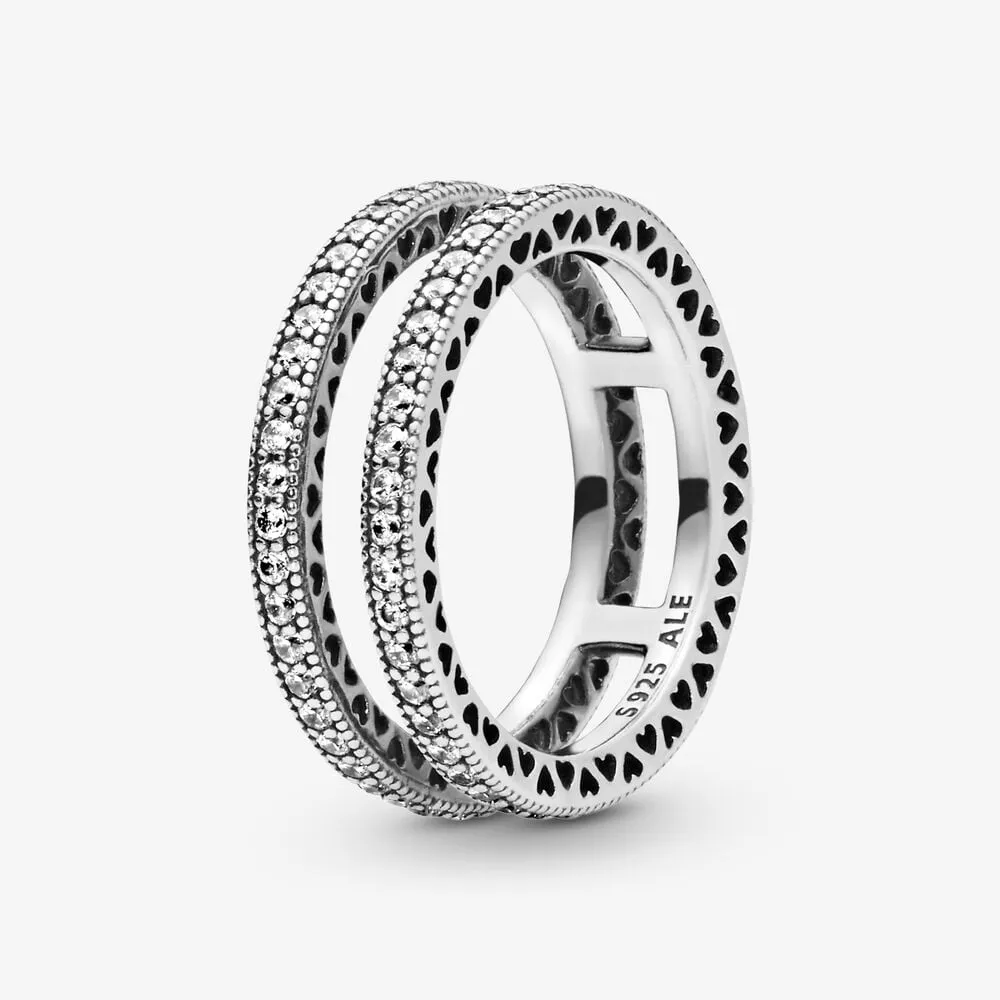 pierścionek pandora double sparkle i serca 196236cz