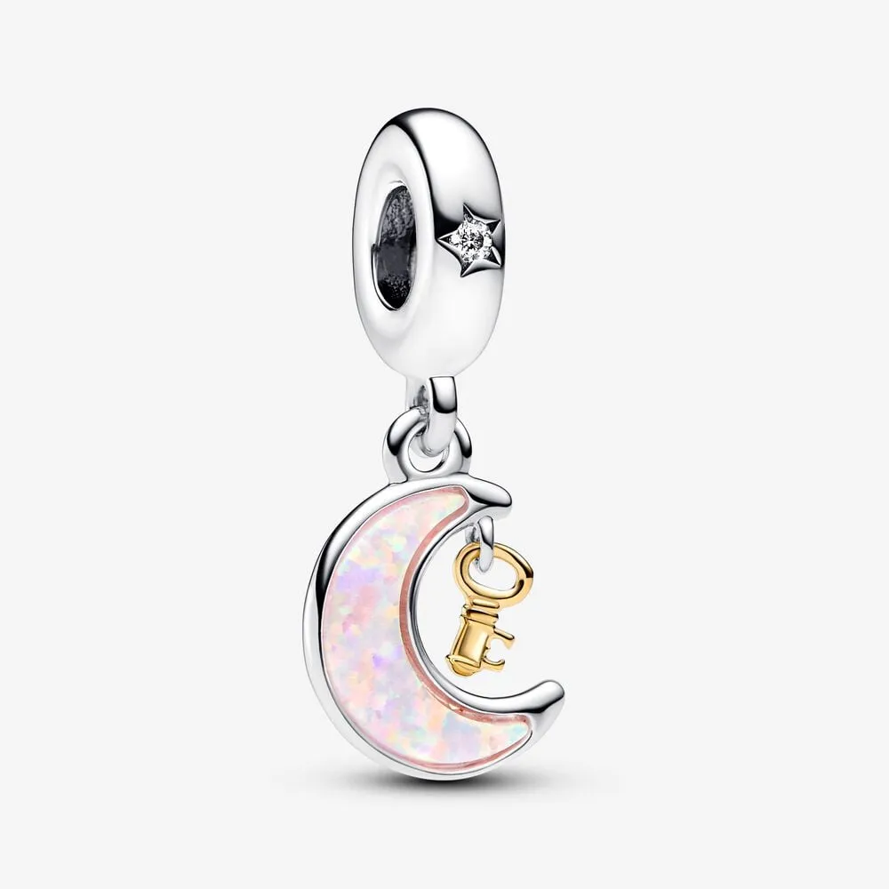 srebrno złoty charms zawieszka pandora klucz i księżyc 762985c01